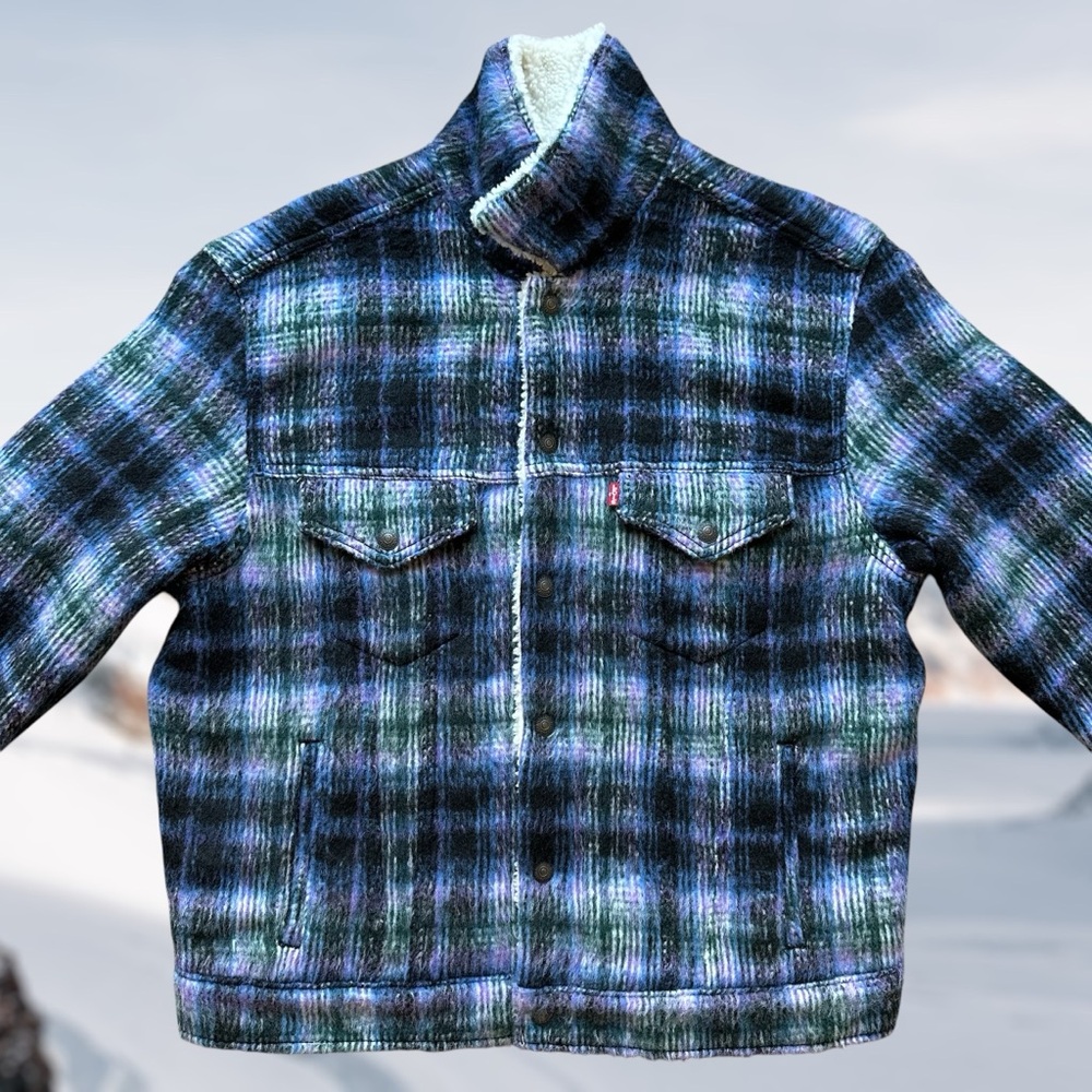 LEVIS VINTAGE RELAXED FIT SHERPA TRUCKER JACKET MENS SIZE MEDIUM TWEED NEW